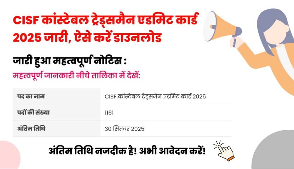 CISF कांस्टेबल ट्रेड्समैन एडमिट कार्ड 2025: पीएसटी और पीईटी परीक्षा के लिए जारी हुआ हॉल टिकट, ऐसे करें डाउनलोड